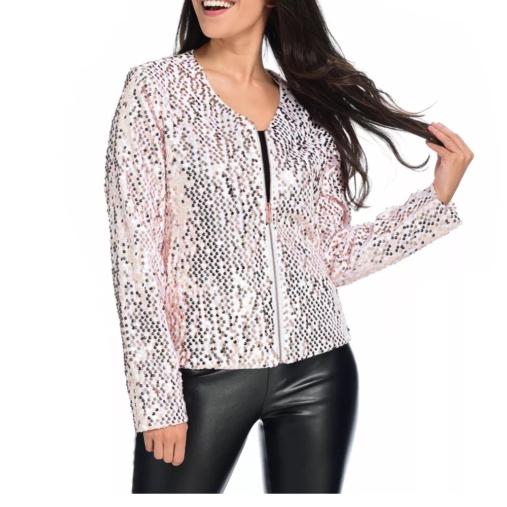 Women’s Mod X V-Neck‎ Light Pink Sequined Jacket